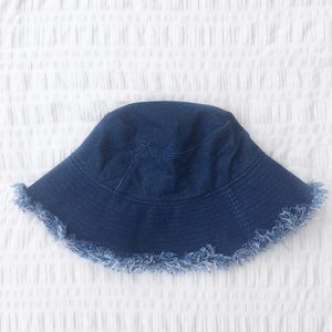 Denim Frayed Raw Edge Bucket Hat